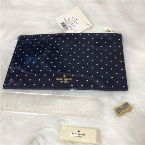 Kate Spade New York Navy Larabee Dot Pencil Pouch - Picture 3 of 6